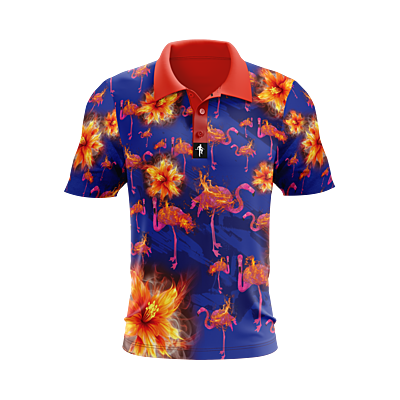 Unleashed Fire Flamingo Performance Golf Polo (Blue)