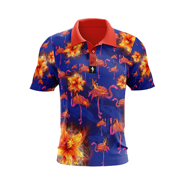 Unleashed Fire Flamingo Performance Golf Polo (Blue)