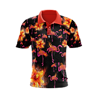 Unleashed Flaming Flamingo Performance Golf Polo (Black)