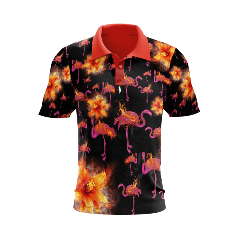 Unleashed Flaming Flamingo Performance Golf Polo (Black)